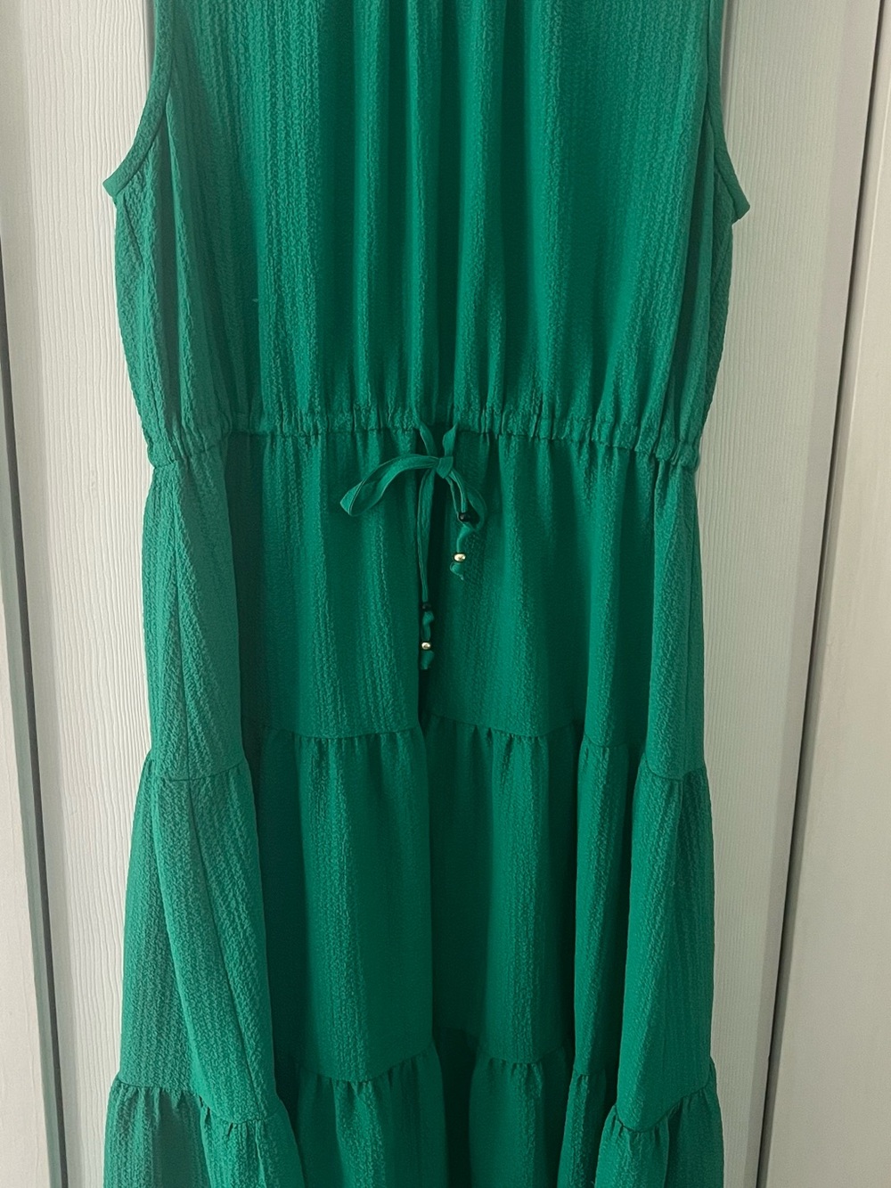 Calvin Klein Sleeveless Green Tiered Drawstring Maxi Dress Sz 16 NWOT